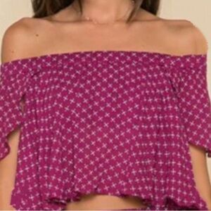 Flowy Off Shoulder Crop Top with Flutter Sleeves